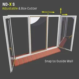 "3D model of an adjustable steel frame window with controllers for customization, optimized for Blender."