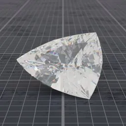 Realistic trillion cut diamond 3D model with customizable shader on Blender grid.