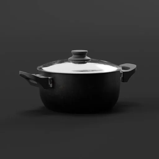Realistic 3D model of a black pot with lid, perfect for Blender rendering in interior design projects.