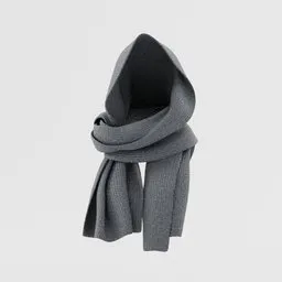 Detailed 3D model of a textured gray scarf for Blender, ideal for character outfit design.
