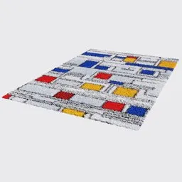 Intricate 3D-rendered textured carpet with Mondrian-inspired geometric pattern, optimized for Blender.