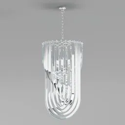 "Murano ceiling light with 4x40W bulbs and a nickel frame suspended on a chain. This 3D model is designed with glass and metal, inspired by photorealism artist Ross Bleckner, featuring dynamic folds and swirling water tornado. Perfect for a stylish and affordable interior design."