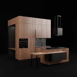 "Get ready for a modern kitchen experience with a highly detailed 3D model of 'Kitchen Set05' for Blender 3D. Complete with oak fronts, appliances, and an office desk in the corner, this realistic model is perfect for your next project."