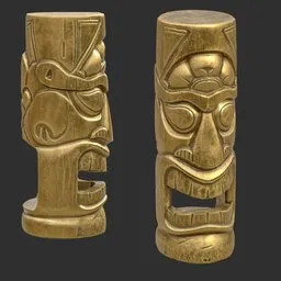 Tiki God Wide Gaping Statue Gold