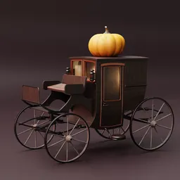 Detailed 3D model of a vintage carriage with pumpkin, Blender ready, substance painted textures.