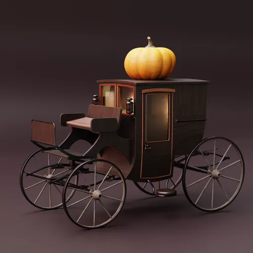 Detailed 3D model of a vintage carriage with pumpkin, Blender ready, substance painted textures.