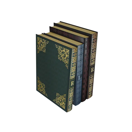 Detailed vintage 3D model books for Blender, ideal for interior scenes and virtual library assets.
