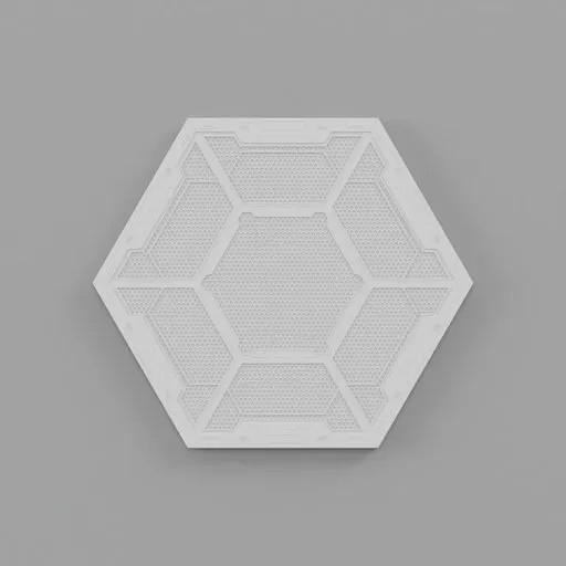 Detailed 3D hexagonal sci-fi platform model for Blender, ready for texturing.
