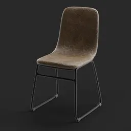 "Leather High Chair - a stylish and functional chair for interiors created in Blender 3D. Featuring a brown seat and black frame with metallic reflective surfaces, it is perfect for any modern space. Designed by Otto Placht and includes depth blur and cloth simulation."