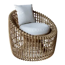 Rattan barrel chair 3D model with cushion for patio or garden in Blender_OBJ format.