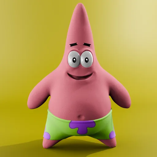 High-quality Blender 3D model of a smiling starfish character, showing detailed textures and sculpting against a plain backdrop.