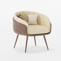 "Experience comfort and modern luxury with the Morden Fort Velvet Barrel single sofa 3D model, inspired by British design. Created in Blender 3D software with highly detailed white mesh rope and birch wooden frame. Perfect for interior design and architecture projects, this sofa is a must-have addition to your 3D model collection."
