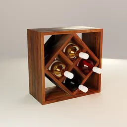 3D rendered wooden wine rack for eight bottles, stackable storage design, Blender 3D model preview.