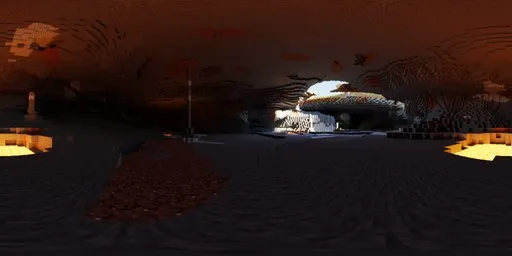 360-degree HDR panorama inside a dark, textured cave with natural light casting shadows, creating a mysterious scene.