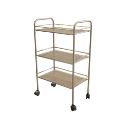 Highly detailed 3D model of a metallic cart with shelves, suitable for Blender rendering.