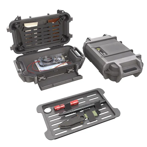 Detailed Blender 3D model of black ruck case with equipment and animated opening feature, suitable as a realistic game asset.