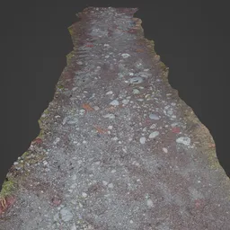 Detailed 3D model of a rocky forest path for Blender rendering, showcasing realistic textures and lighting effects.