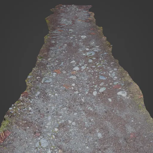 Detailed 3D model of a rocky forest path for Blender rendering, showcasing realistic textures and lighting effects.