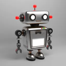 Metallic Robot Cute Scifi Droid Character - Low Poly