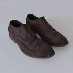 3D-rendered brown dress shoes with detailed textures, optimized for Blender 3D and gaming applications.