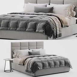 Realistic Blender 3D model of a modern bed with detailed textiles, rendered in Cycles, featuring unwrapped textures.