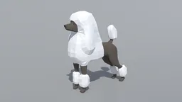 3D Blender model featuring a stylized low poly poodle with distinct geometric shaping and separate eye mesh, ideal for CG visualization.