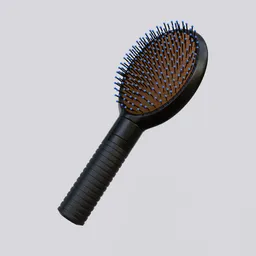 Realistic 3D model of a black cushion hairbrush with detailed bristles, suitable for Blender renderings.