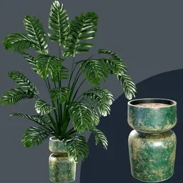 High-detail Monstera plant 3D model with PBR vase for Blender rendering, perfect for indoor nature scenes.