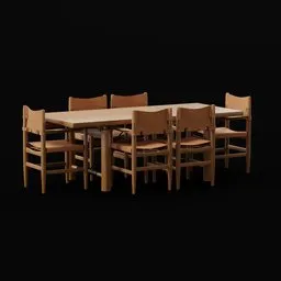 Dining Set Leather Wood