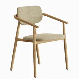 High-quality 3D model of a textured fabric dining chair with wooden frames, optimized for Blender rendering.