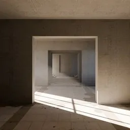 3D-rendered industrial corridor with natural lighting for creative design use