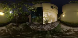 Illuminated night-time garden HDR for 3D scene lighting with shadows and foliage.