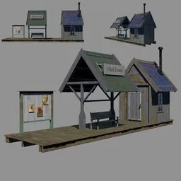 Historical railway station 3D model with details optimized for rendering in Blender.