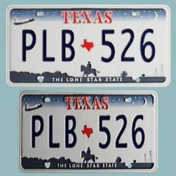 Detailed Blender 3D model of a Texas license plate with moderate-resolution texture suitable for mid-range shots.