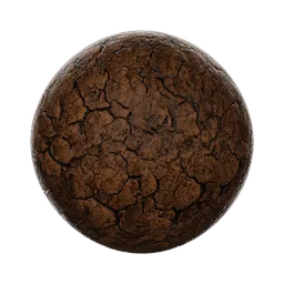 High-resolution seamless dry earth PBR material with cracks and holes for realistic texturing in 3D applications.