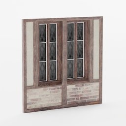 "Medieval style low-poly window with leaded glass, perfect for game assets. Created in Blender 3D with rustic wood and gothic revival inspired design elements. Daz3d genesis iray shaders used for realistic 3D renders."