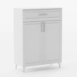 "3D model of a white vintage-style sideboard suitable for Blender rendering, featuring detailed door design."