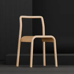 Realistic Blender 3D render of a modern oak wooden chair with a sleek, minimalist design.