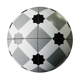 High-quality PBR black and white patterned tile texture for 3D modeling in Blender.