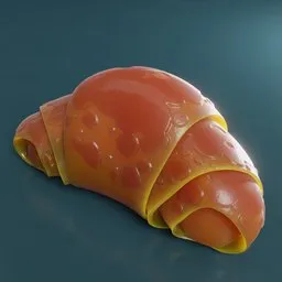 Detailed semi-realistic 3D croissant model with textures, suitable for Blender rendering and animation.