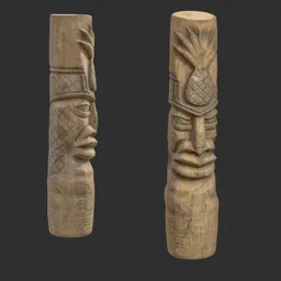 Tiki God Pineapple Top Statue Moss Wood