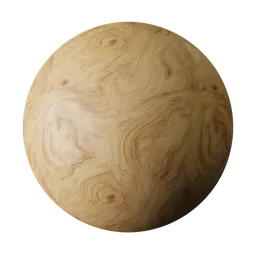 Rich-textured Swirled Oak Wood Grain PBR material for elegant 3D designs, highlighting natural knots and tonal variation.