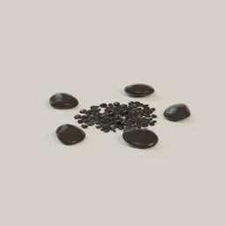 Realistic 3D modeled black pebbles for Blender rendering, perfect for interior design visualization.