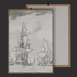 Black-White Sailing Ship Painting Art