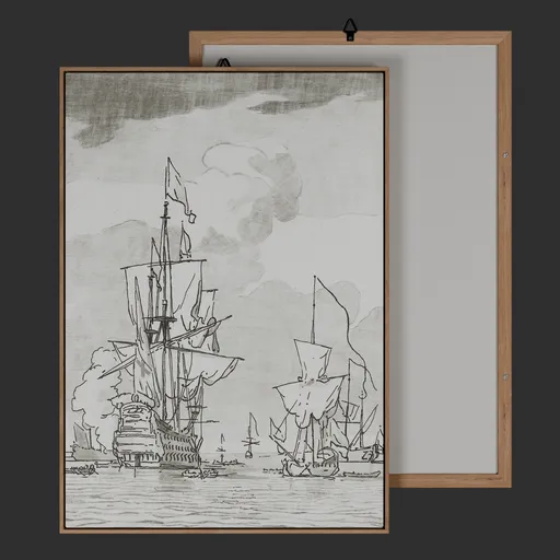 Black-White Sailing Ship Painting Art