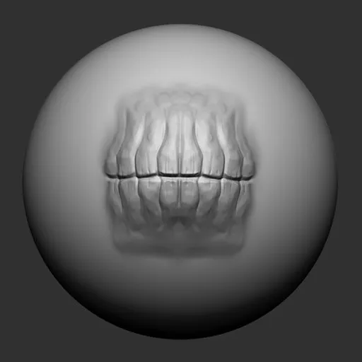 3D sculpting brush tip for creature mouth detailing in Blender, ideal for head and facial model enhancements.