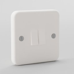 "Double light switch with white plastic surround 3D model rendered in Blender. Minimalist square design inspired by John Wonnacott. Ideal for household appliances projects."