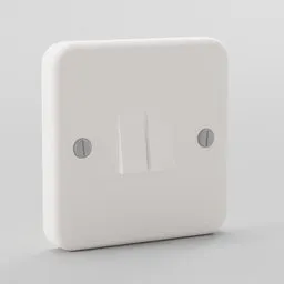 "Double light switch with white plastic surround 3D model rendered in Blender. Minimalist square design inspired by John Wonnacott. Ideal for household appliances projects."