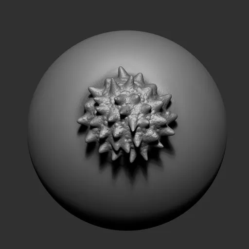 Blender 3D sculpting brush for alien creatures, showcasing spiky extrusions for detailed model sculpting.