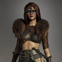3D female warrior model with armor, Blender-ready for fantasy character design.